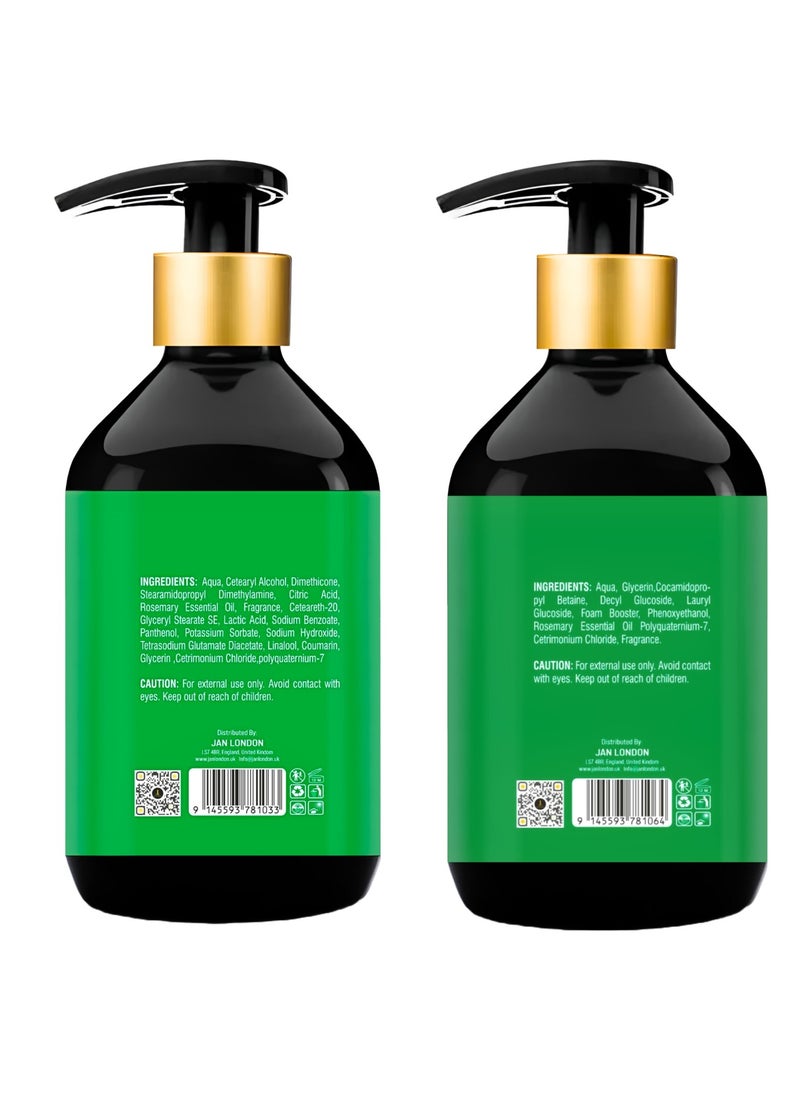 JAN LONDON Rosemary & Mint Strengthening Shampoo & Conditioner Pack - 500ml Each | Sulfate-Free, Paraben-Free, Silicone-Free | pH Balanced for Thin, Limp Hair | Nourishing Natural Extracts  - Image 3