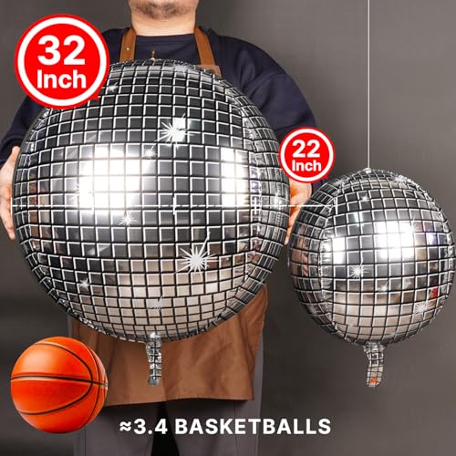 PartyWoo Silver Disco Ball Foil Balloons 6pcs 32 Inch Large Round Foil Big Giant 4D Jumbo Inflatable Mirror Ball Mylar Balloons for Graduation Birthday Engagement Space Themed Party Decorations - Image 5