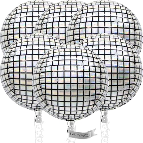 PartyWoo Silver Disco Ball Foil Balloons 6pcs 32 Inch Large Round Foil Big Giant 4D Jumbo Inflatable Mirror Ball Mylar Balloons for Graduation Birthday Engagement Space Themed Party Decorations - Image 1