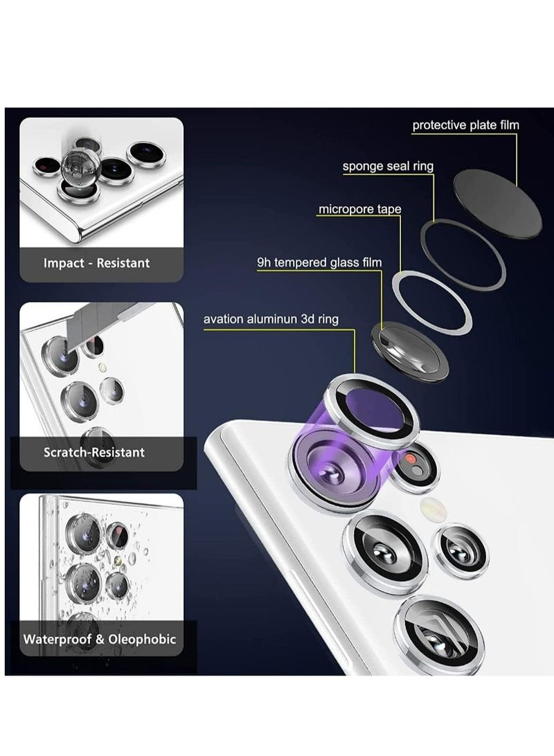 for Samsung Galaxy S23 Ultra Camera Lens Protector, 9H Tempered Glass Camera Cover Screen Protector Metal Individual Ring, S23 Ultra 5G 2023 (Silver) - Image 2