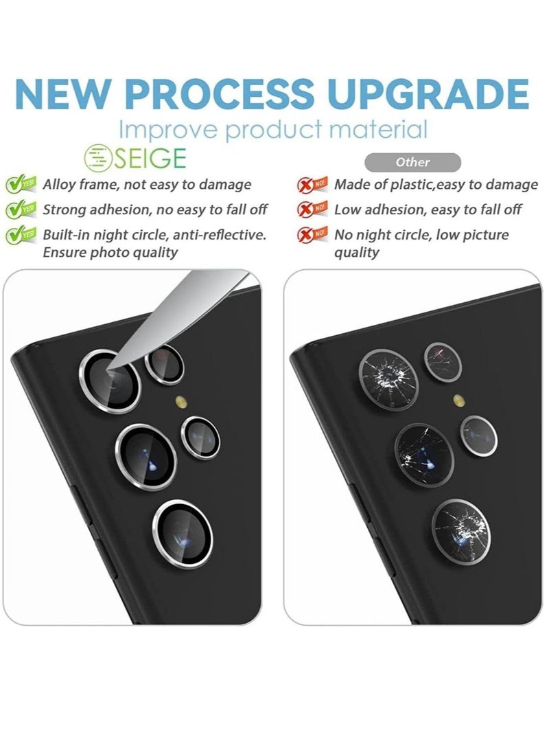for Samsung Galaxy S23 Ultra Camera Lens Protector, 9H Tempered Glass Camera Cover Screen Protector Metal Individual Ring, S23 Ultra 5G 2023 (Silver) - Image 3