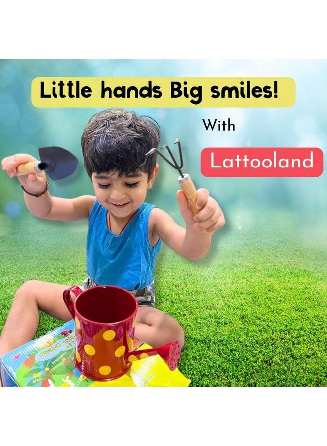 Lattooland Gardening Tools for Kids | 2 Wooden Tools | 1 Child-Size Metal Water Sprinkler Can | Fun Gardening Toys | Outdoor Learning | Beach Toys | Birthday Return Gifts for Children | Play Sets - Image 2