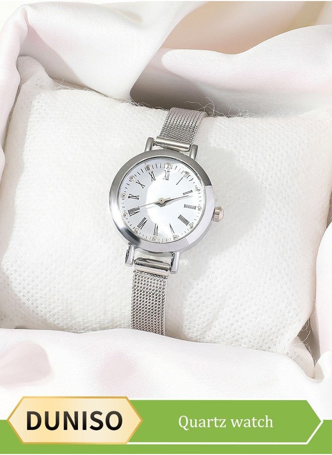 DUNISO Quartz watch, women's retro disc watch, business alloy watch, with mesh strap, suitable for daily use, silver  - Image 1