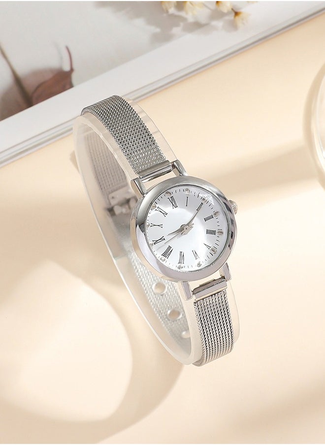 DUNISO Quartz watch, women's retro disc watch, business alloy watch, with mesh strap, suitable for daily use, silver  - Image 3