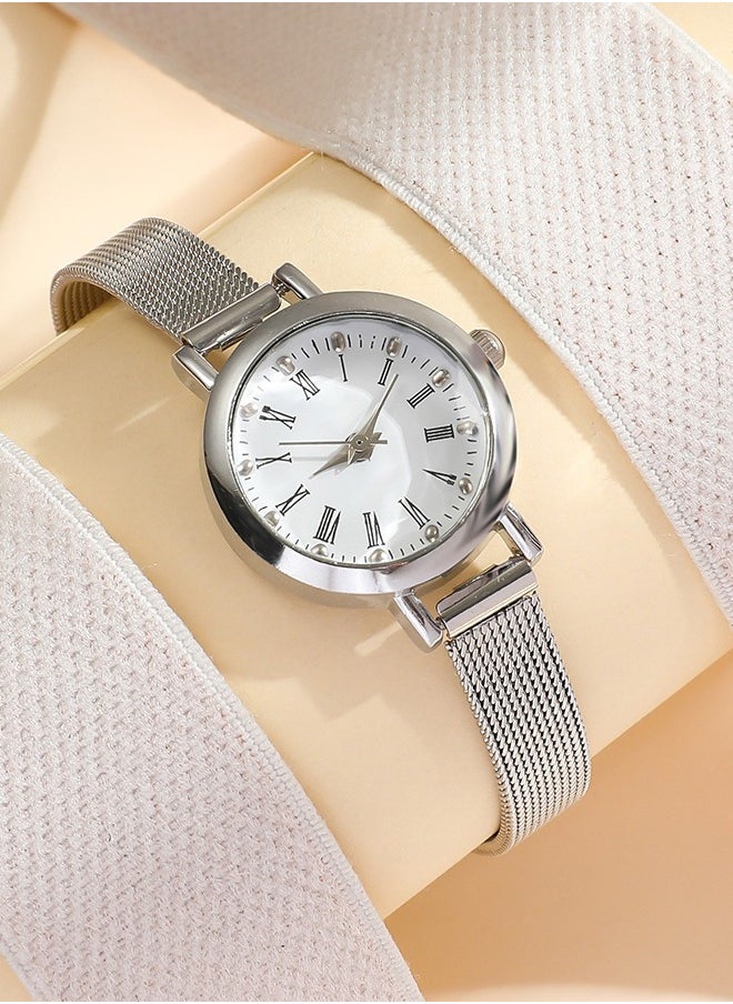 DUNISO Quartz watch, women's retro disc watch, business alloy watch, with mesh strap, suitable for daily use, silver  - Image 5