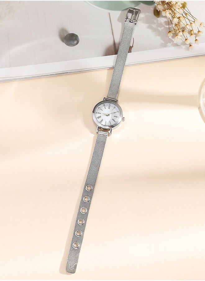DUNISO Quartz watch, women's retro disc watch, business alloy watch, with mesh strap, suitable for daily use, silver  - Image 4