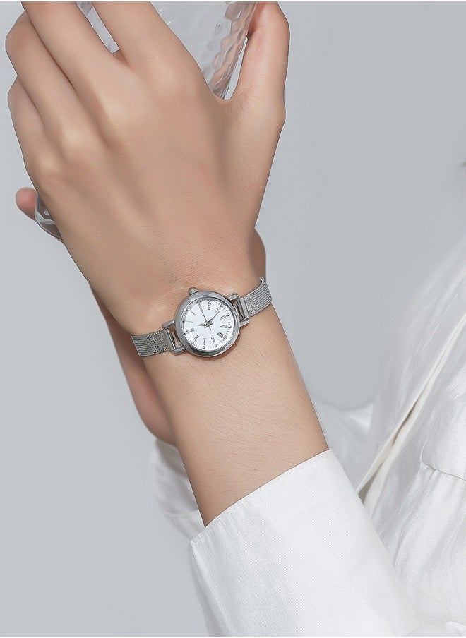 Quartz watch, women's retro disc watch, business alloy watch, with mesh strap, suitable for daily use, silver