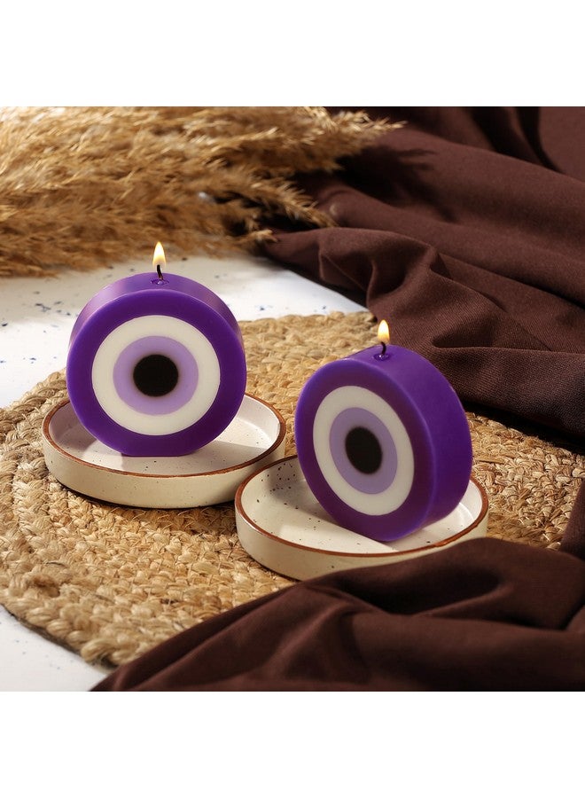 PROSPERRO LUMO by Parkash Candles Blue Evil Eye Candle Gift Nazar Home Decor Handmade Candles Desk Sculpture Decoration for House || Bedroom || Living Room || Set of 2 (Evil Eye - Round Purple) - Image 1