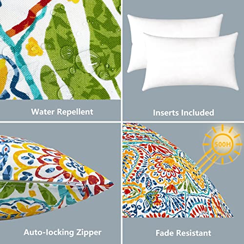 LVTXIII Set of 2 Patio Lumbar Pillows, 12”x20” Fade Resistant Outdoor Lumbar Pillow with Inners, Fluffy Decorative Garden Lumbar Cushions for Home Patio Coach Sofa Use, Paisley Multi - Image 3