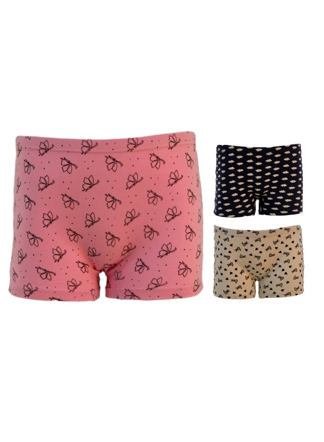 JOANNA 870154 Girl's Multiple Design Boyshort 3-Pack Underwear, Multicolor - Image 1