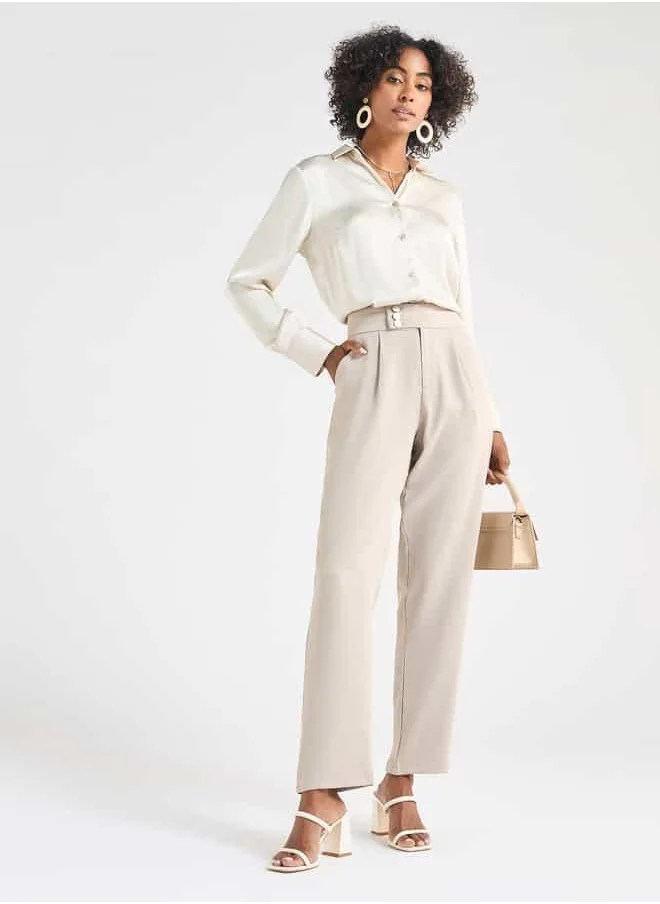 FAV Solid Straight Cut Pants with Pockets