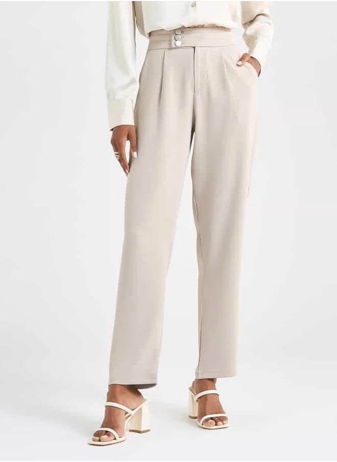 FAV Solid Straight Cut Pants with Pockets