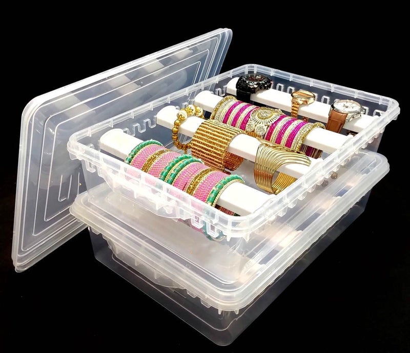 UpStyle Plastic adjustable 4 rod Bangle Box Chudi Organizer Jewellery Storage Box for Bangles Chudi Bracelet Wrist Watch Hair bands Scrunchies (2 Boxes) - Image 1