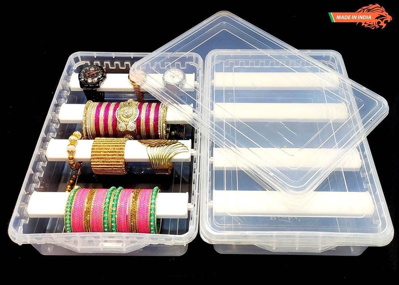 UpStyle Plastic adjustable 4 rod Bangle Box Chudi Organizer Jewellery Storage Box for Bangles Chudi Bracelet Wrist Watch Hair bands Scrunchies (2 Boxes) - Image 3