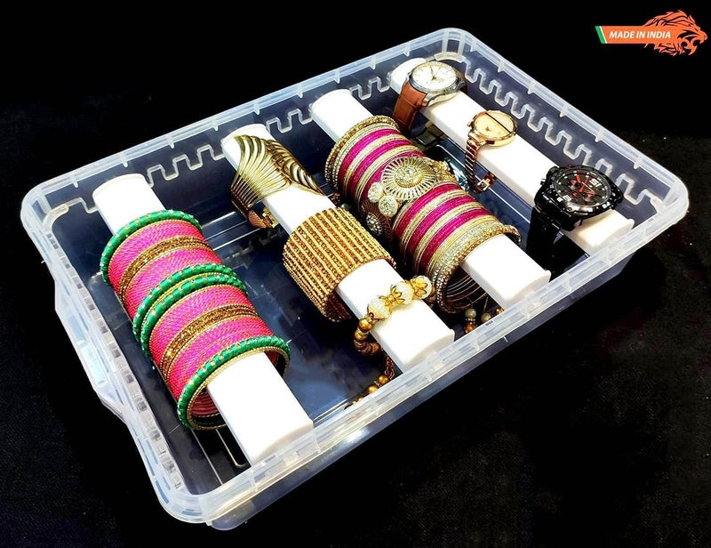 UpStyle Plastic adjustable 4 rod Bangle Box Chudi Organizer Jewellery Storage Box for Bangles Chudi Bracelet Wrist Watch Hair bands Scrunchies (2 Boxes) - Image 5