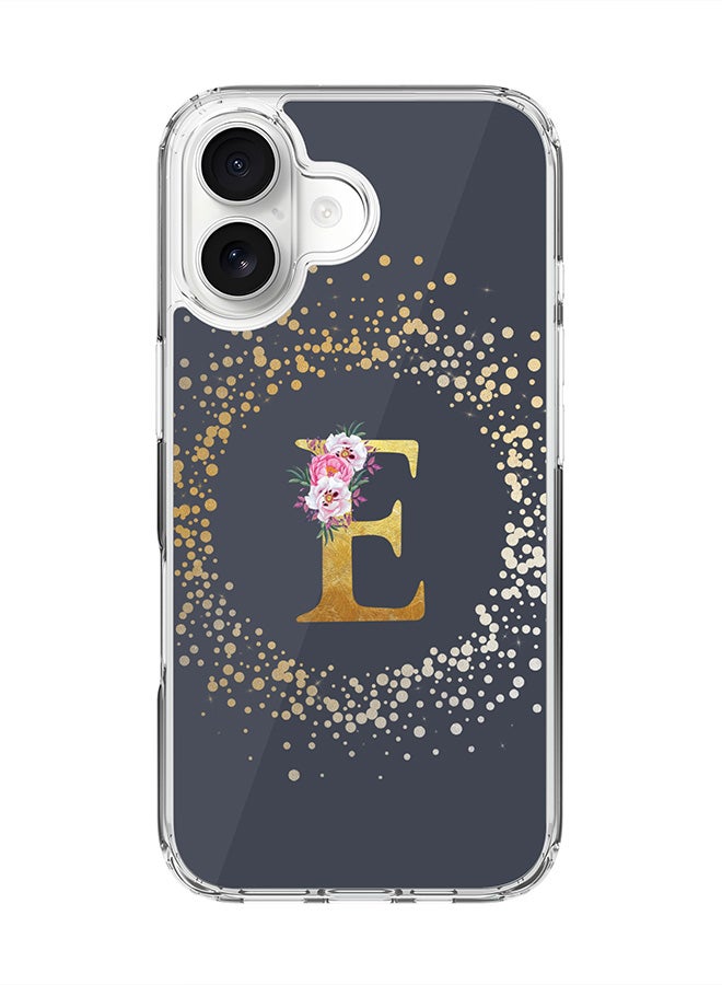 Stylizedd Classic Clear MagSafe Case for iPhone 17 , Hybrid Soft Case Flexible Edges Anti Drop TPU PC Gel Thin Transparent Cover [ Designed for iPhone 17 ] - Custom Monogram Initial Letter Floral Pattern Alphabet - E  (Grey )