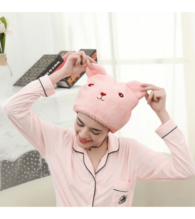 3 Pcs Pink Thick Soft Bear Ear Hair Towel Super Absorbent Cute Drying Cap - Image 5