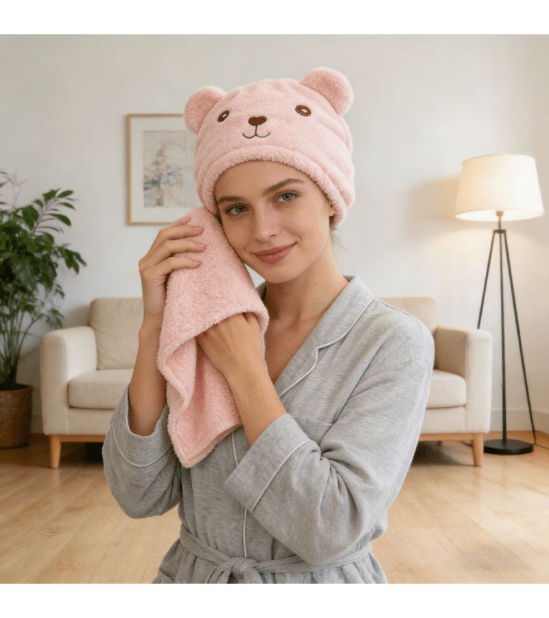 3 Pcs Pink Thick Soft Bear Ear Hair Towel Super Absorbent Cute Drying Cap - Image 3