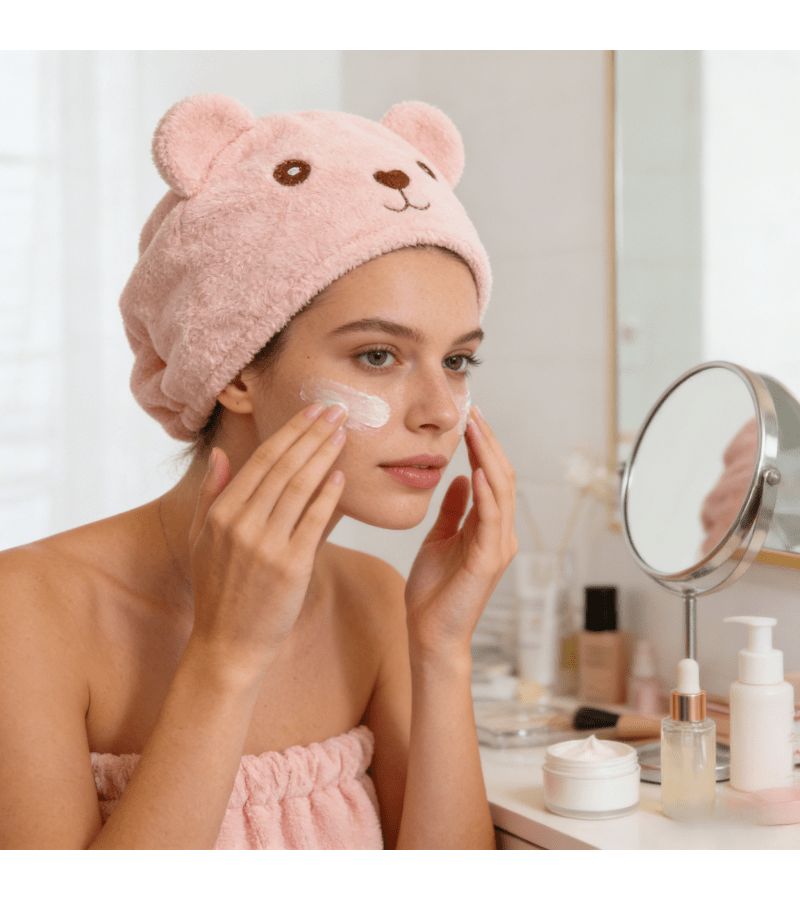 3 Pcs Pink Thick Soft Bear Ear Hair Towel Super Absorbent Cute Drying Cap - Image 2