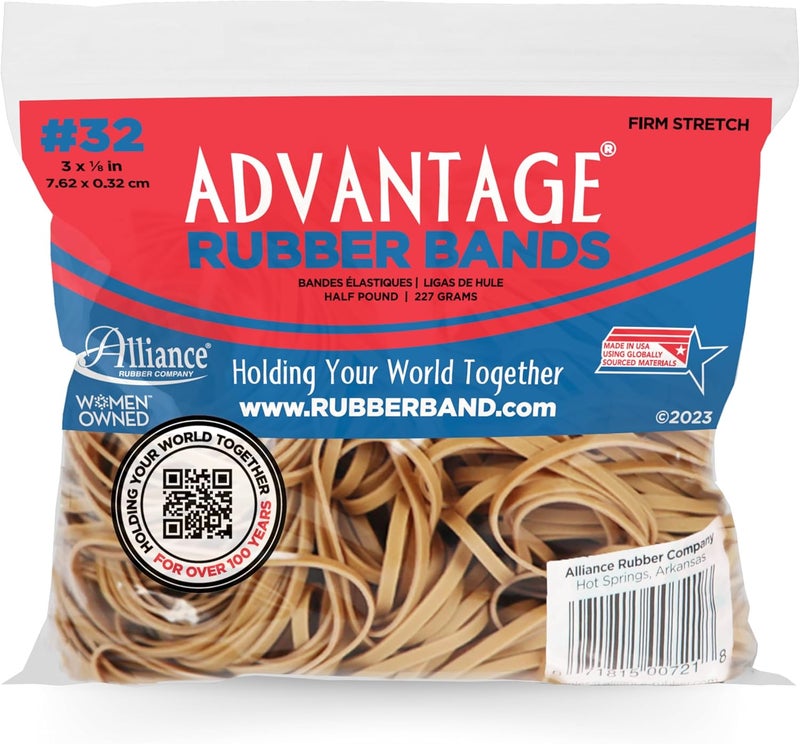 Alliance Rubber 00721 Advantage Rubber Bands Size #32, 1/2 lb Bag Contains Approx. 350 Bands (3" x 1/8", Natural Crepe) - Image 1