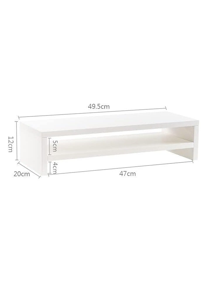 بروماس حامل شاشة، حامل شاشة بطبقتين، حامل شاشة مزدوج لسطح المكتب الخشبي، رف حامل للكمبيوتر المحمول ومنظم مساحة العمل المكتبي مع جهاز كمبيوتر/تلفزيون/كمبيوتر شخصي/طابعة (أبيض) (2) - Image 2