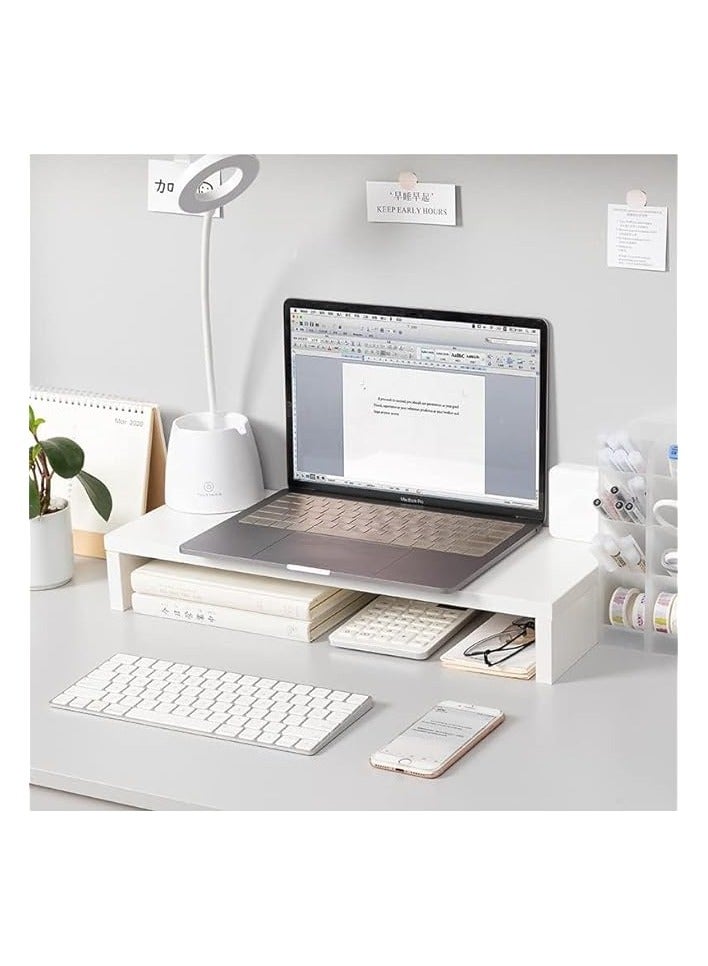 بروماس حامل شاشة، حامل شاشة بطبقتين، حامل شاشة مزدوج لسطح المكتب الخشبي، رف حامل للكمبيوتر المحمول ومنظم مساحة العمل المكتبي مع جهاز كمبيوتر/تلفزيون/كمبيوتر شخصي/طابعة (أبيض) (2) - Image 3