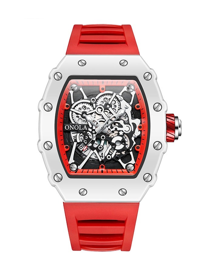 ONOLA Men's Fashion Quartz Watch - Red Strap Design, 30M Water Resistance, Suitable for Casual Wear, Gym Sessions & Social Events - Image 1