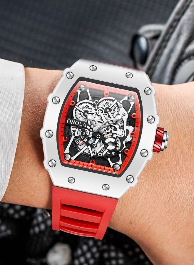 ONOLA Men's Fashion Quartz Watch - Red Strap Design, 30M Water Resistance, Suitable for Casual Wear, Gym Sessions & Social Events - Image 2