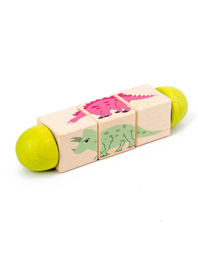 Children's Wooden Animal Rotating Puzzle Building Blocks Infant 0-3 Years Old Early Education Animal Cognitive Puzzle Toys-Color:Rotating Puzzle ~ Dinosaur - Image 1