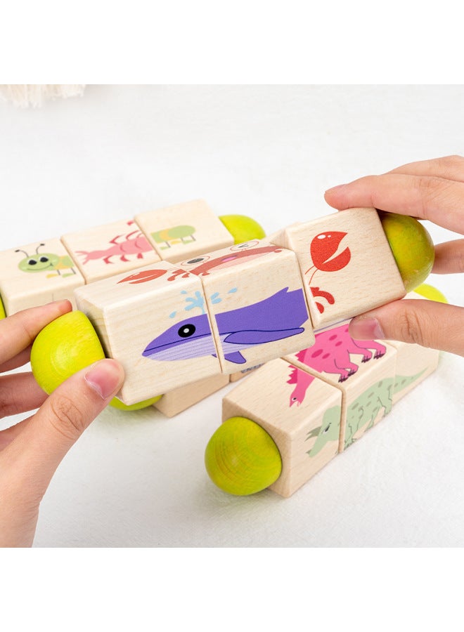 Children's Wooden Animal Rotating Puzzle Building Blocks Infant 0-3 Years Old Early Education Animal Cognitive Puzzle Toys-Color:Rotating Puzzle ~ Dinosaur - Image 3