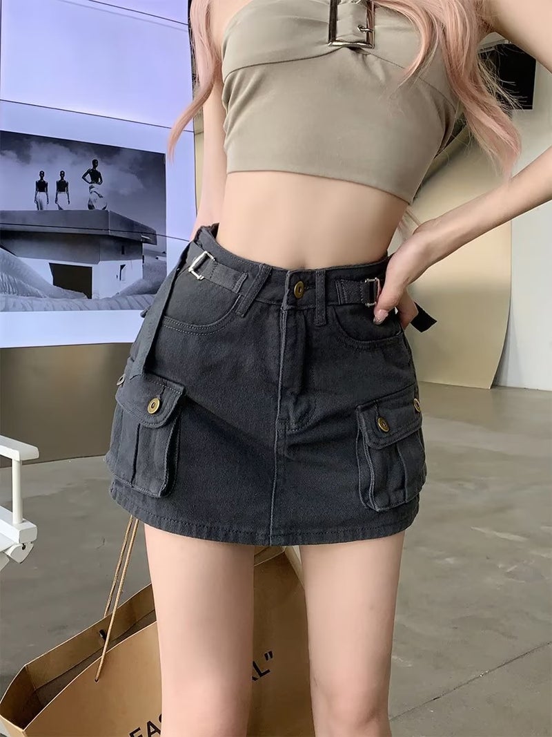 Spice Girls Workwear Denim Skirt Women'S Summer Retro High Waist Culottes Anti-Light Short Skirt Small Hip Skirt - Image 3