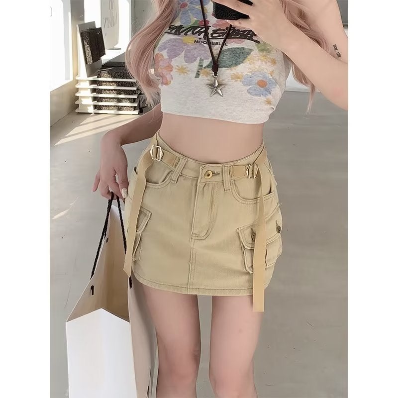 Spice Girls Workwear Denim Skirt Women'S Summer Retro High Waist Culottes Anti-Light Short Skirt Small Hip Skirt - Image 1