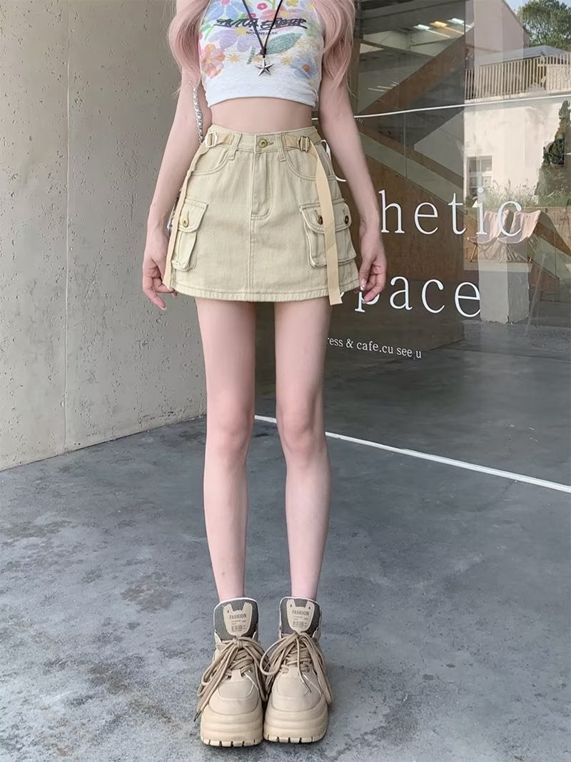 Spice Girls Workwear Denim Skirt Women'S Summer Retro High Waist Culottes Anti-Light Short Skirt Small Hip Skirt - Image 5