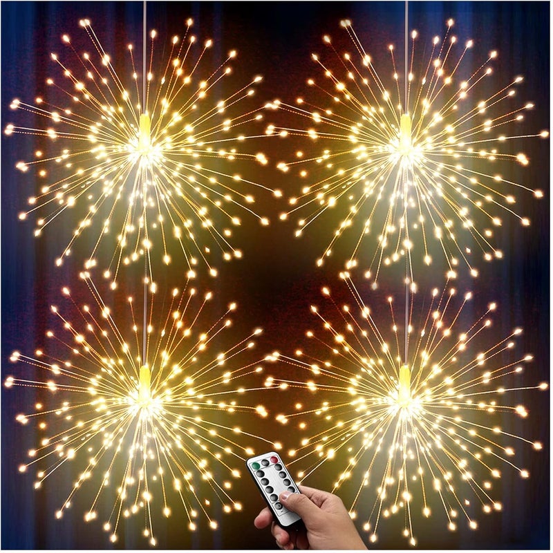 DenicMic 4 Pack Starburst Lights, 120 LED, 8 Mode Battery Operated Chandelier Star Lights with Remote, Hanging Christmas Decorations Indoor/Outdoor - Image 1
