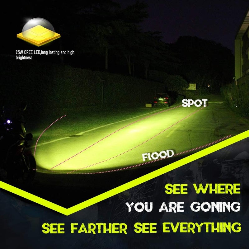Chelhead Yellow Fog Lights, 2PCS Amber LED Headlight 25W Off Road Driving Lights for ATV UTV Jeep Truck Boat SUV - Image 2