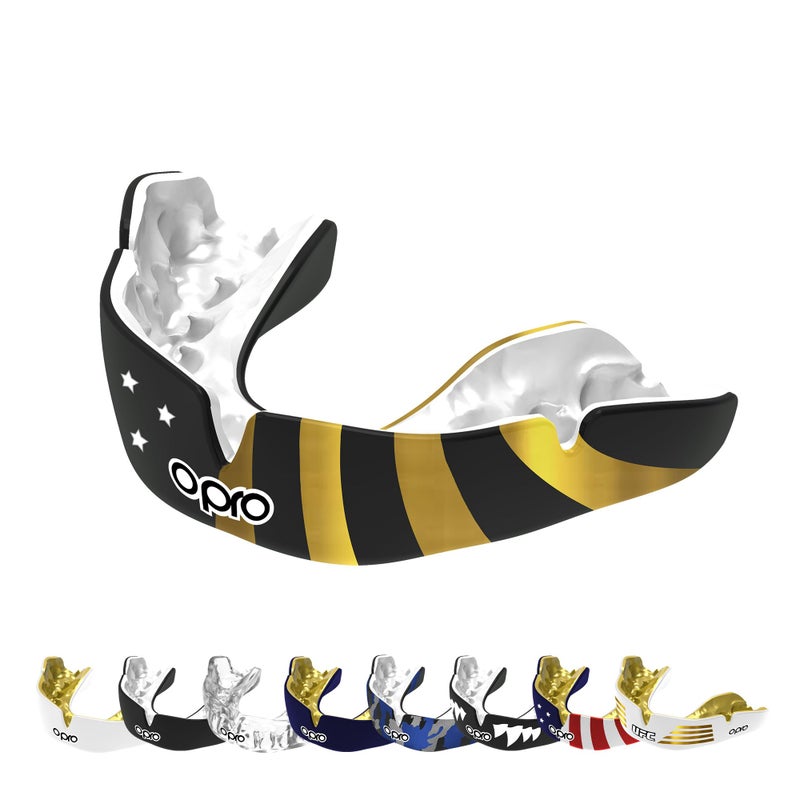 OPRO Instant CustomFit Mouth Guard DentistLevel Comfort Protection Fit Moldable Mouthguard for Football Boxing Rugby MMA BJJ UFC Mouth Piece Includes Mouth Guard Case USA Gold Adult