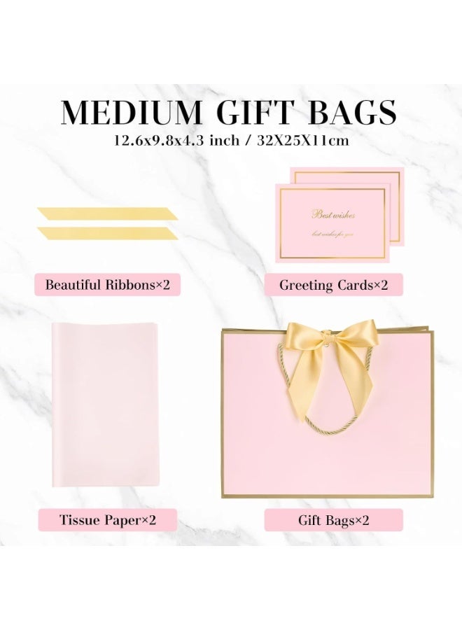 RADIANCES 2PCS Pink Large Gift Bags, Paper Bags with Ribbon, Greeting Cards and Tissue Paper, Portable Party Bags with Handles, Birthday Gift Bags, Present Bags for Wedding Party, Party Supplies（32*25*11cm） - Image 2