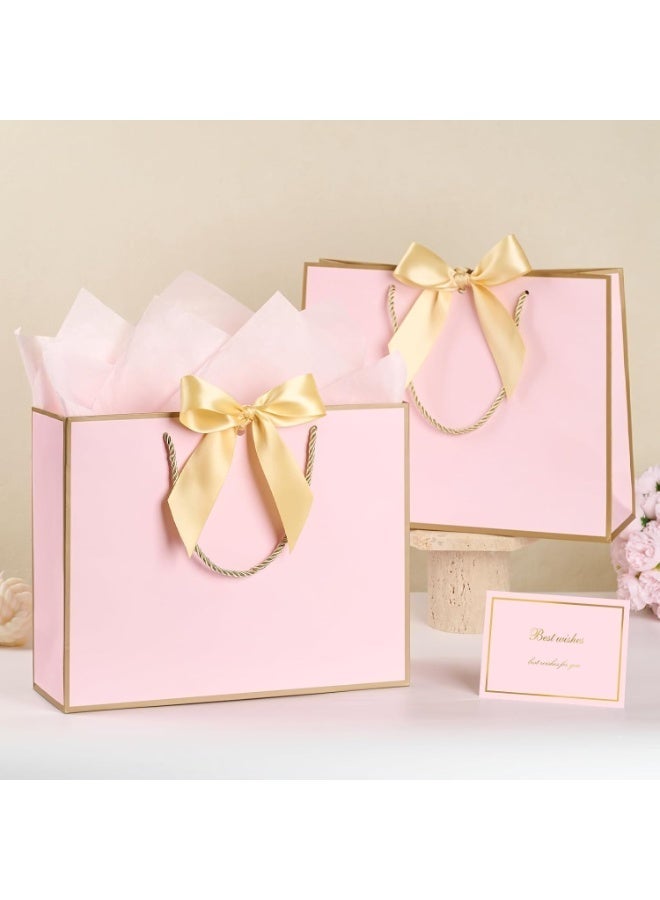 RADIANCES 2PCS Pink Large Gift Bags, Paper Bags with Ribbon, Greeting Cards and Tissue Paper, Portable Party Bags with Handles, Birthday Gift Bags, Present Bags for Wedding Party, Party Supplies（32*25*11cm） - Image 5