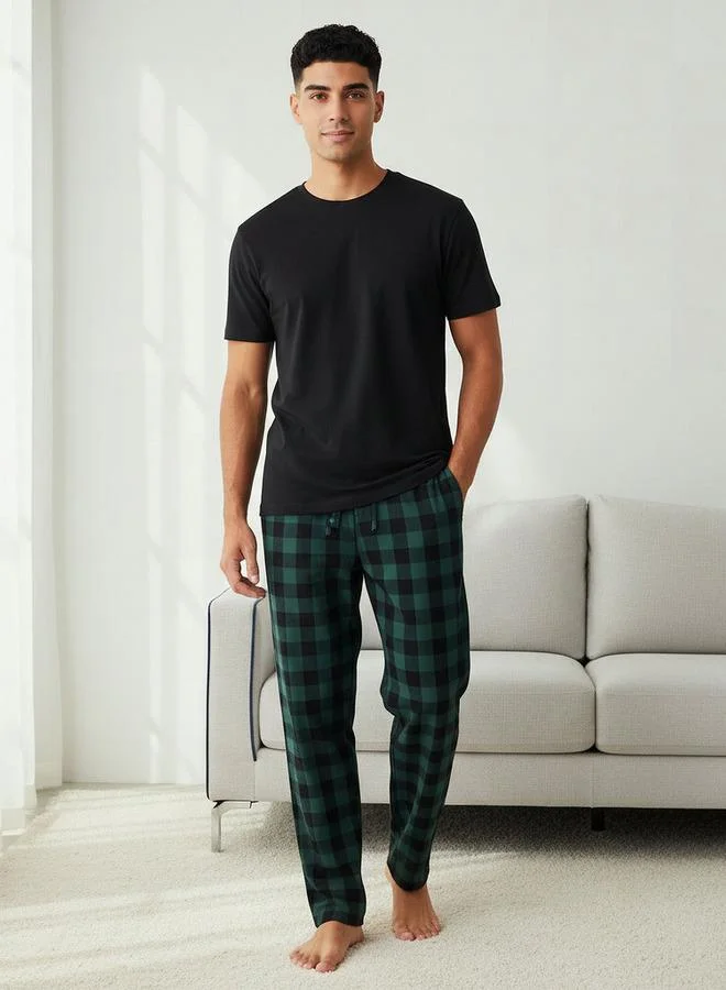 Men Cotton Checked Nightwear Set