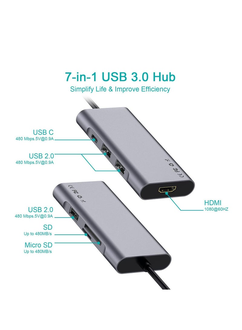 Y&D 7 in 1 USB 3.0 Data Hub Adapter Compatible With Windows Mac Android - Image 2