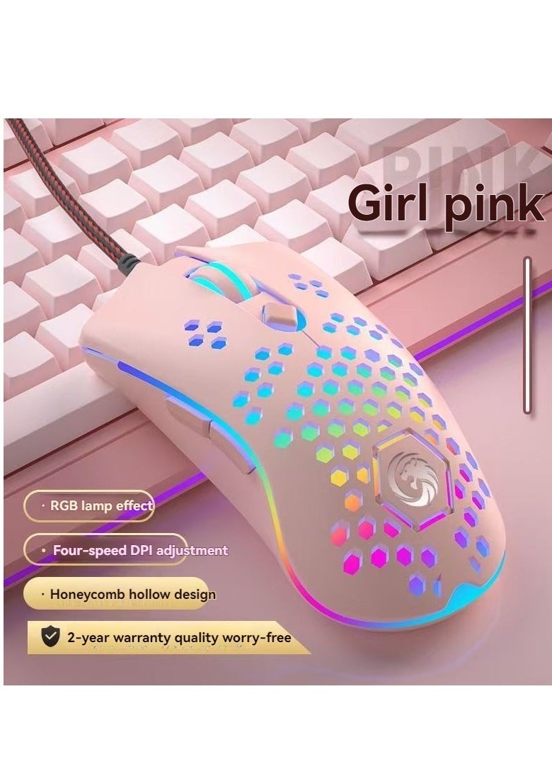 Generic - Wired gaming mouse, C30 silent wired click rechargeable gaming mouse, with double-click button and color LED light, 3-level adjustable DPI, suitable for gaming and work (pink) - Image 1