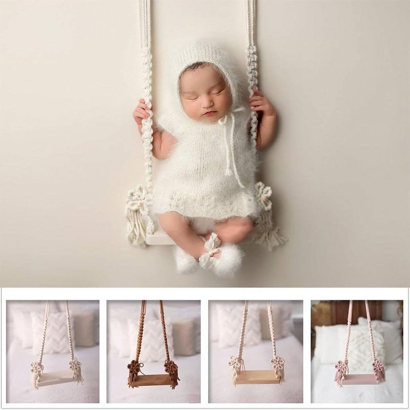Upgrade Photo Background Props Wooden Swing Seats Background for Newborns Posing Aid for Babies Wooden Swing - Image 2
