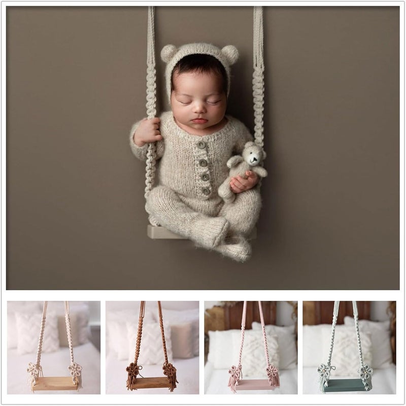 Upgrade Photo Background Props Wooden Swing Seats Background for Newborns Posing Aid for Babies Wooden Swing - Image 5