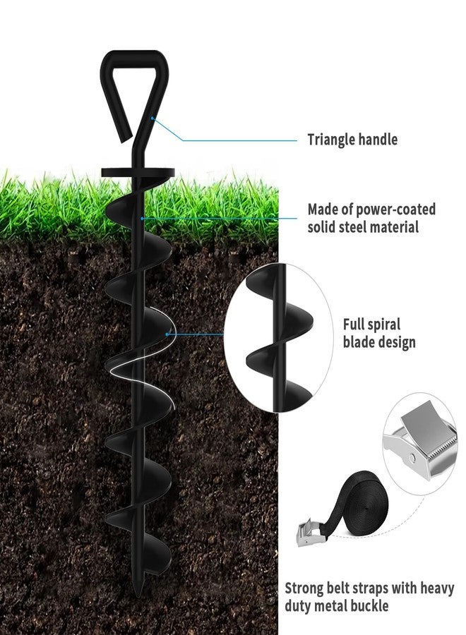 Eurmax USA 4 Pack Heavy Duty Ground Stakes,Industrial Grade Spiral Steel Screw-in Trampoline Anchors with 4 Reinforced Straps,High Wind Stabilizing Kit for Dog Tie-Out,Canopies,Sheds,Swing Sets,Black - Image 3