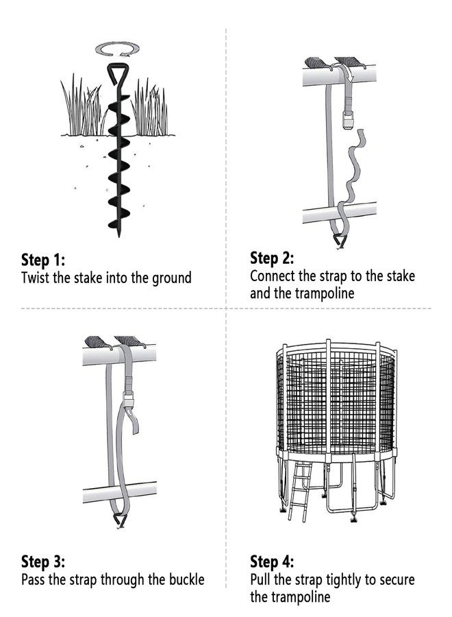 Eurmax USA 4 Pack Heavy Duty Ground Stakes,Industrial Grade Spiral Steel Screw-in Trampoline Anchors with 4 Reinforced Straps,High Wind Stabilizing Kit for Dog Tie-Out,Canopies,Sheds,Swing Sets,Black - Image 4