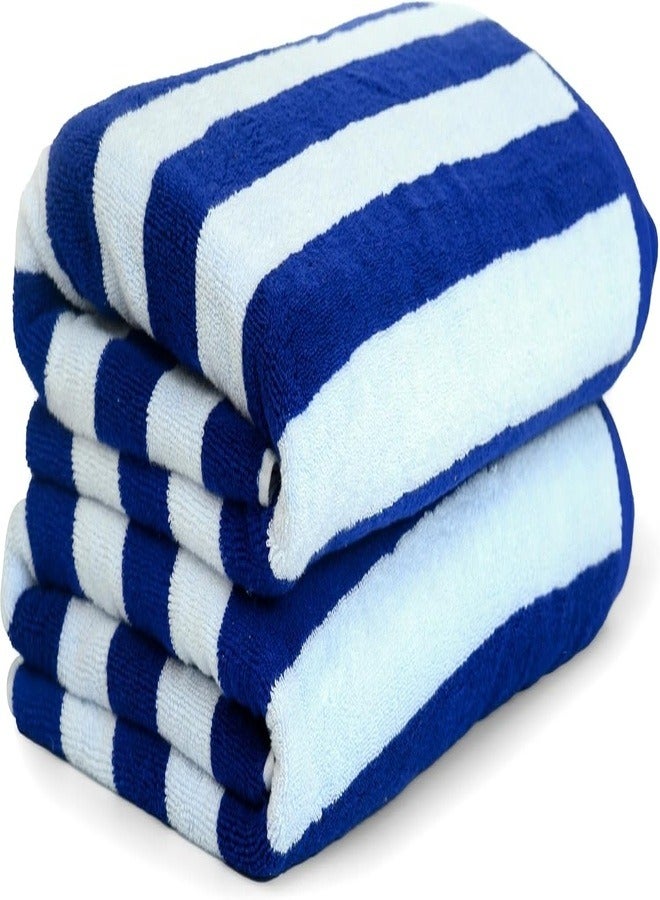 Oversized Beach Towels (2 Pack, 90x180 cm) - Extra Large 100% Cotton Summer Pool Cabana Stripe Highly Absorbent & Soft Towel (Beach Towel - 2PC, Blue) - Image 1