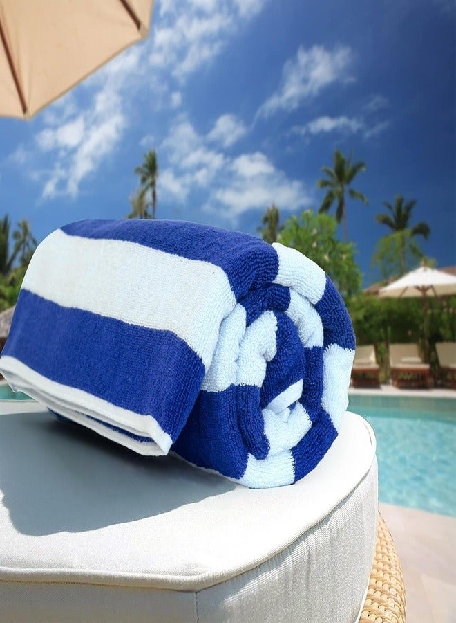 Oversized Beach Towels (2 Pack, 90x180 cm) - Extra Large 100% Cotton Summer Pool Cabana Stripe Highly Absorbent & Soft Towel (Beach Towel - 2PC, Blue) - Image 3