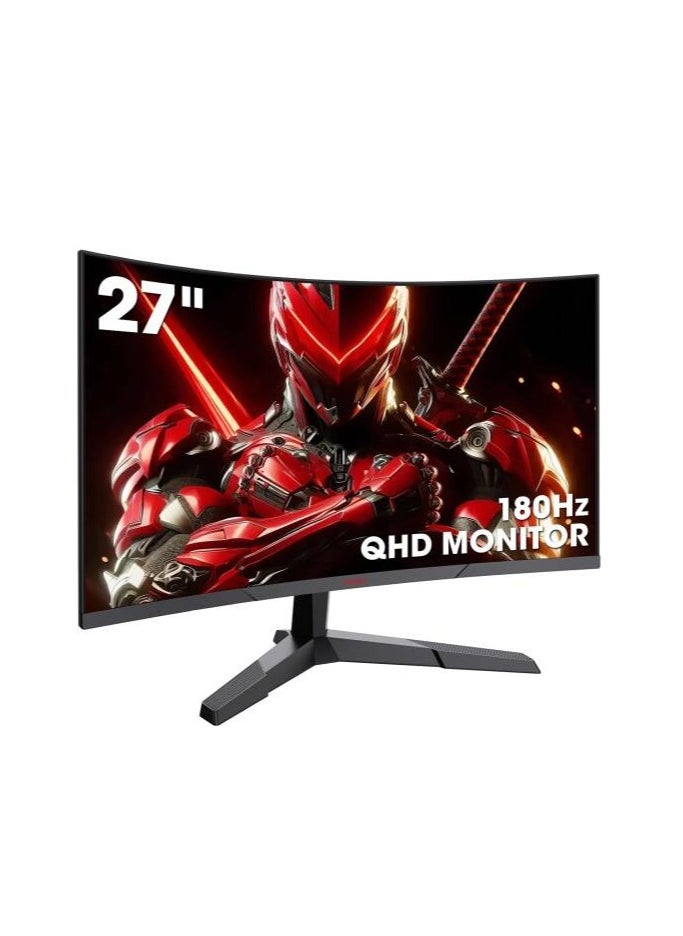 KOORUI - KOORUI 27E6QCA Gaming Curved Monitor, 27" QHD VA Display, 180Hz Refresh Rate, 1ms Response Time, Adaptive-Sync Technology, 1500R Curvature, 16.7m Color Display, Black | 27E6QCA - Image 1