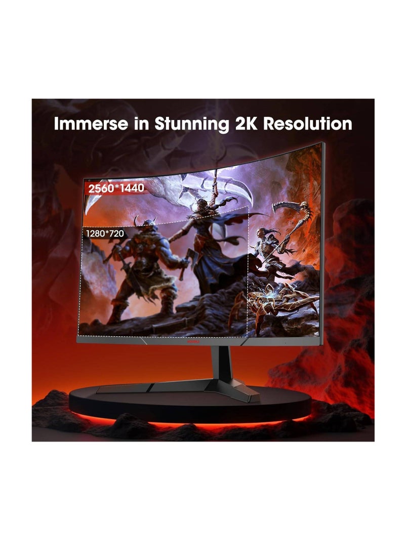 KOORUI - KOORUI 27E6QCA Gaming Curved Monitor, 27" QHD VA Display, 180Hz Refresh Rate, 1ms Response Time, Adaptive-Sync Technology, 1500R Curvature, 16.7m Color Display, Black | 27E6QCA - Image 1