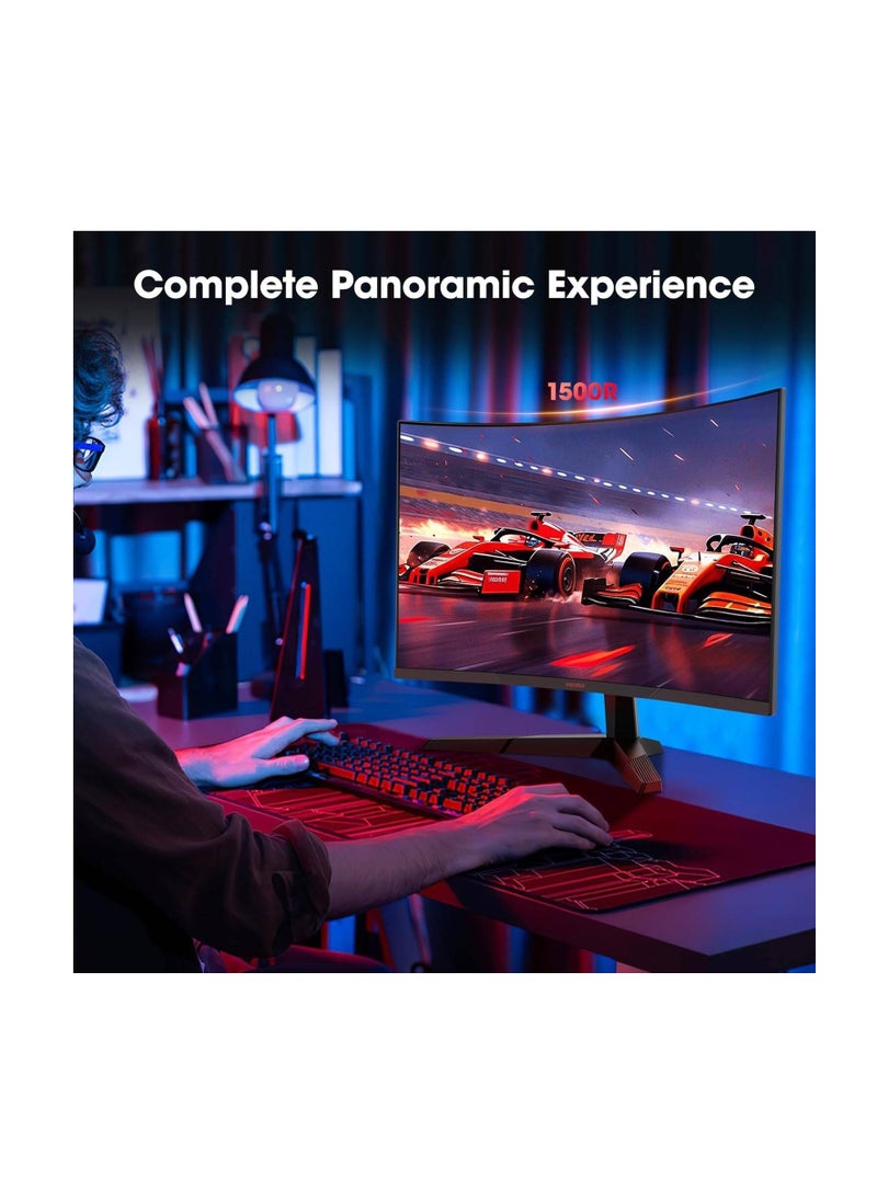 KOORUI - KOORUI 27E6QCA Gaming Curved Monitor, 27" QHD VA Display, 180Hz Refresh Rate, 1ms Response Time, Adaptive-Sync Technology, 1500R Curvature, 16.7m Color Display, Black | 27E6QCA - Image 1